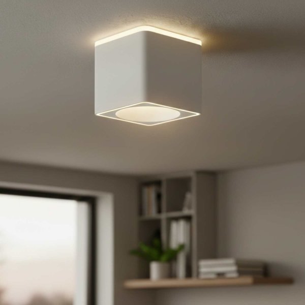 Spot LED de surface carré Ø12 cm blanc Rouk, design carré moyen blanc